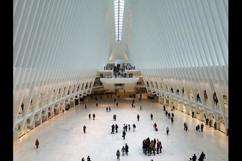 Entrances at each end of the Oculus open up onto escalators and viewing platforms that offer views across the retail space.
